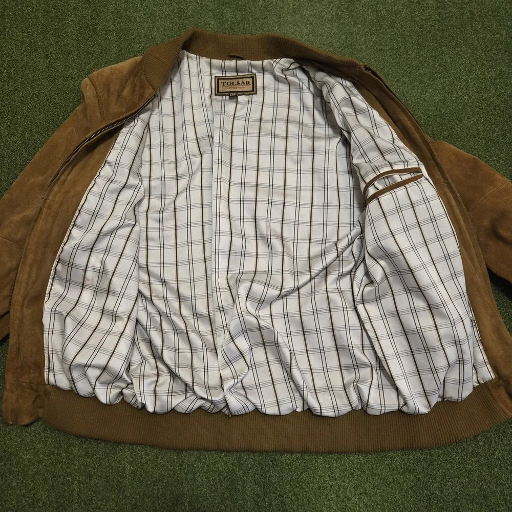 TOL & AR Leather Wear Jacket Men's Cognac Suede Size XS See Pic For Condition
